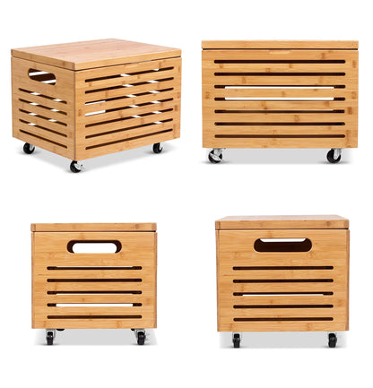 BIRDROCK HOME Rolling File Storage Organizer Box with Lid - Bamboo Decorative Wood Hanging File Box