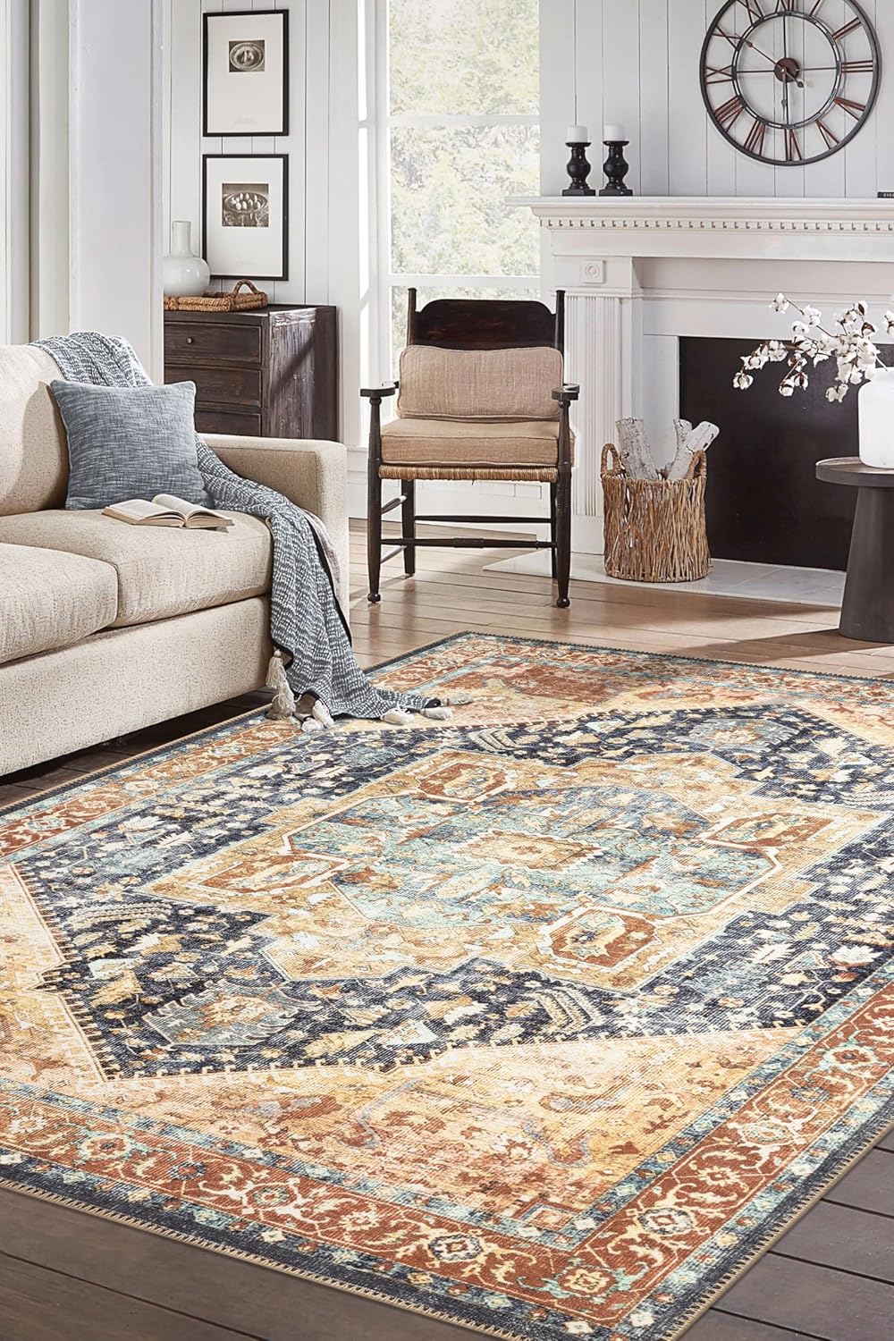 Keen Home Design 4x6 Rug - Machine Washable Area Rug with Non-Slip Backing, Ideal for Living Room, Dining Room, Bedroom - Vintage, Easy Clean, Durable, Low Pile Rug - (4' x 6')