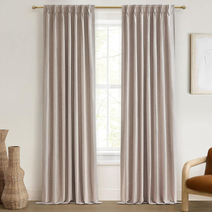Thick Linen Blackout Curtains 105 Inches Long 2 Panels Set, Custom Length Heat/Draft Blocking Back Tab&Pinch Pleated Neutral Large Window Drapes for Office at Home Living Room Bedroom, W40"xL105"
