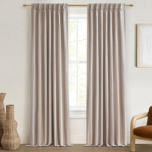 Extra Long 132 Inches Blackout Curtains for High Ceiling Living Room Large Window Pinch Pleated Tall Drapes Noise Cancelling Thermal Light Blocking Farmhouse Luxury(40"Wx132"x2 Panels Linen)