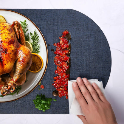 DOLOPL Large Placemats Set of 6, Oval Reversible Wipeable & Non-Slip Place Mats, Modern Faux Leather Table Mats for Kitchen, Neutral Tablemats for Dining Table Decor, Wedding, Party(Navy Blue)