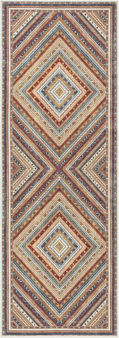 Keen Home Design 2x12 Rug - Machine Washable Runner Rug with Non-Slip Backing, Ideal for Hallway, Entryway, Kitchen, Laundry Room - Vintage, Easy Clean, Durable, Low Pile - (2'6" x 12')