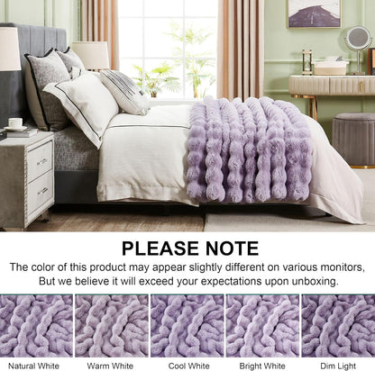 DREAMNINE Large Soft Thick Fuzzy Bubble Faux Rabbit Fur Blanket Queen Size 80" x 90", Double Side Comfy Plush Warm Shaggy Fluffy Blankets, Luxury Big Cozy Textured Furry Blanket for Bed, Lilac Purple