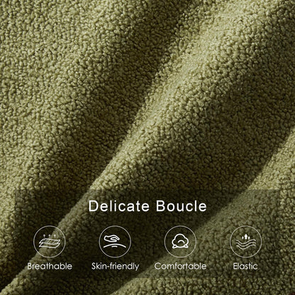 63" Bedroom Bench, Upholstered Entryway Bench, Modern End of Bed Ottoman with Solid Wood Legs and Adjustable Foot Pegs for Entryway, Dining Room and Living Room, 440lbs (Green Boucle)