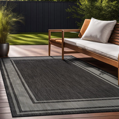 Beverly Rug Outdoor Rug 5x7 Modern Bordered Area Rugs for Indoor and Outdoor Patio Deck Porch Garden Waterproof Weather Sun Resistant Washable Outside Carpet (5 x 7 Dark Gray)