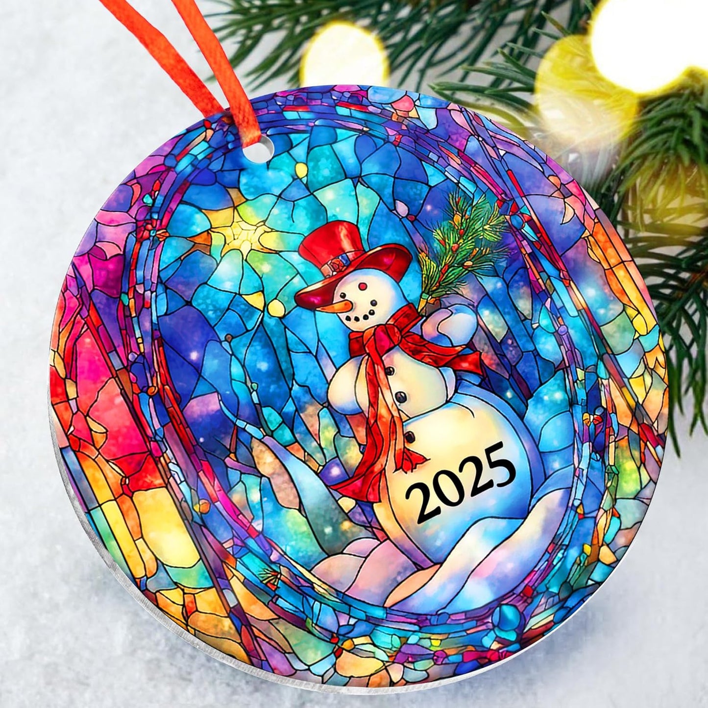 Jabihome Christmas Ornaments 2025, Exchange for Women, Men, Collectible Dated Year Ornaments for Tree, Unique Acrylic Suncatcher, Printed Stained Glass Effect Decor (Snowman Art)