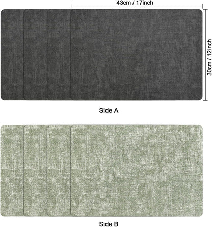 Myir JUN Placemats Dual Sided, Faux Leather Place Mats Set of 4 Indoor Placemat for Dining Table Outdoor Placemats Square Non-Slip Washable Table Mats (Gray Grass Green, Set of 4)