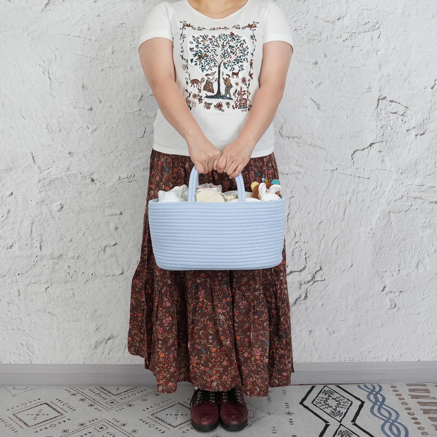 Diaper Caddy Organizer Cotton Rope Baby Basket Nursery Storage and Portable Tote Bag for Car Ideal Baby Shower Gifts and Registry Must-Have for Newborn Essentials blue