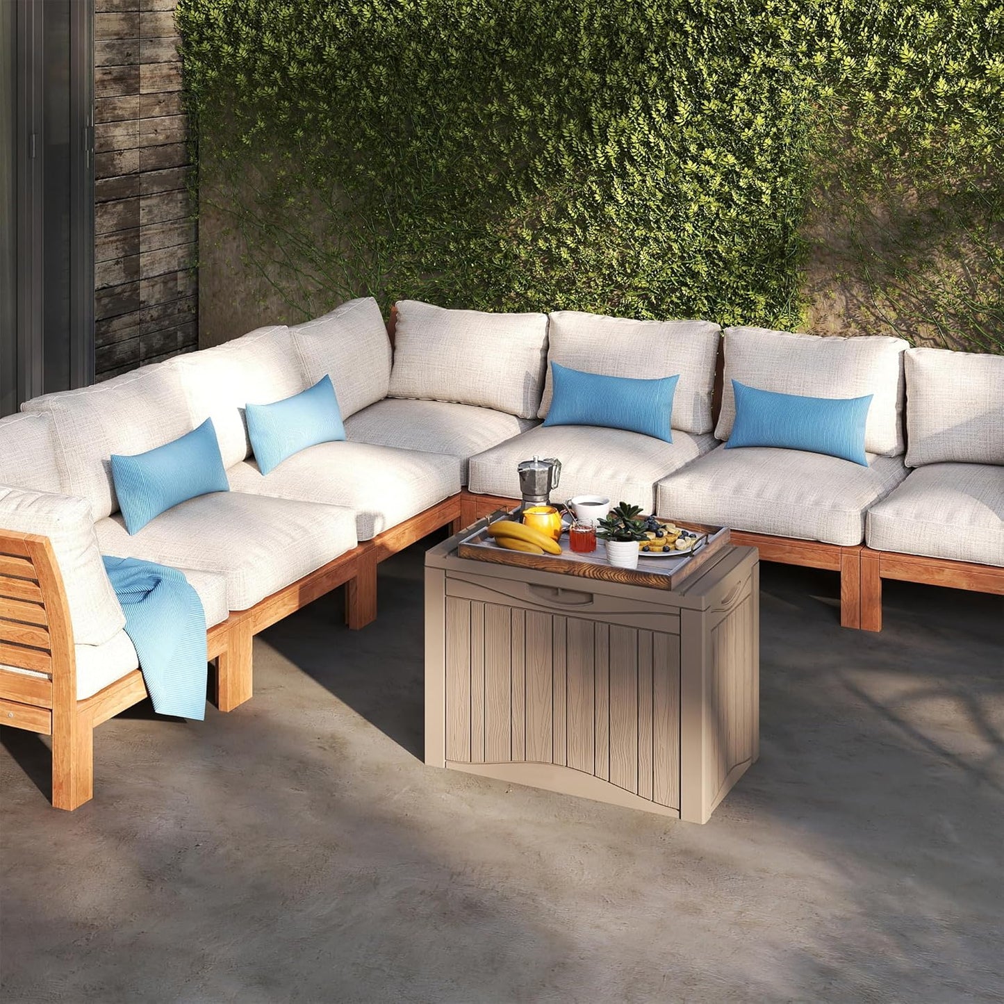 50 Gallon Lockable Resin Deck Box, Waterproof & UV-Resistant Outdoor Storage Box for Outdoor Cushion Storage, Garden Tools & Pool Accessories Storage, Gray