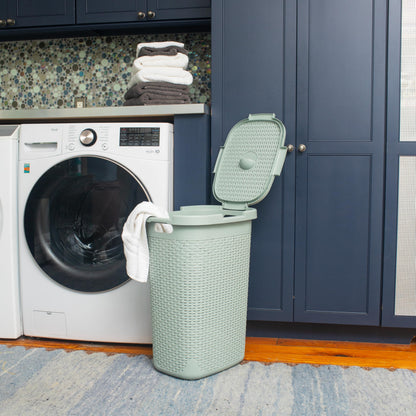 Mind Reader Slim Laundry Hamper with Lid, 60L Tall Clothes Basket, Narrow Tapered Design for