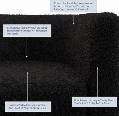 BELLEZE Living Room Chairs Set of 2, Teddy Polyester Accent Barrel Chairs, Club Tub Sofa Chairs for Bedroom, Corner Chairs with Flared Legs and Cozy Soft Padding - Highland (Teddy Black)