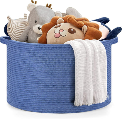 Ravinte Blanket Basket - 20"x 20"x 13" Cotton Rope Basket for Living Room, Baby Toy Storage Basket, Large Woven Laundry Basket (Blue)