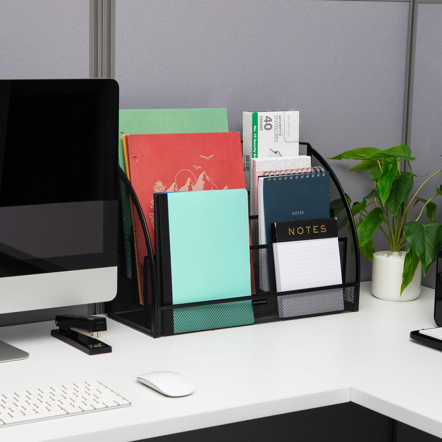 Mind Reader 4-Tier Mail Sorter, Desktop Organizer, File Storage, Magazine, Office, Metal Mesh
