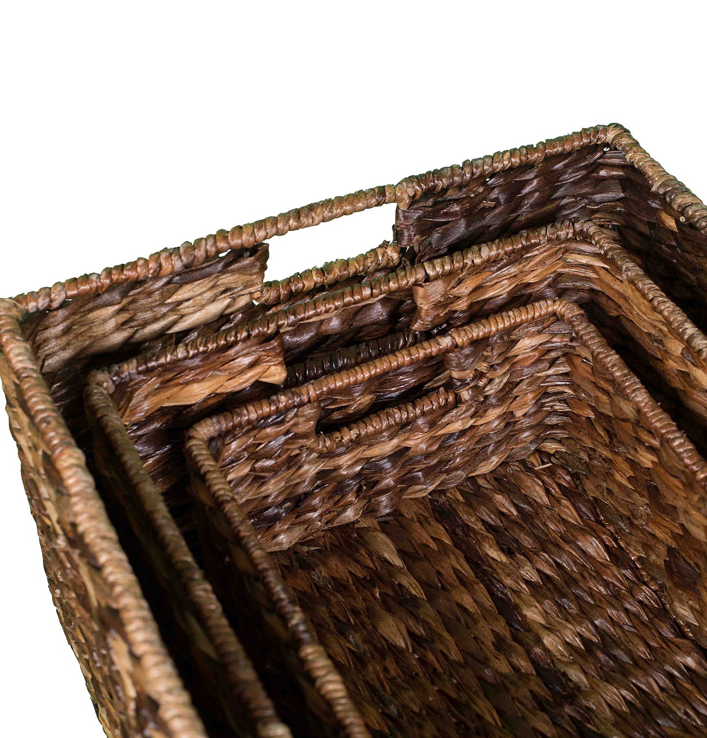 BIRDROCK HOME Abaca Nesting Baskets Set of 3 - Handwoven Storage Baskets w/Handles - Box Organizer