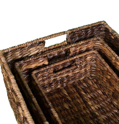 BIRDROCK HOME Abaca Nesting Baskets Set of 3 - Handwoven Storage Baskets w/Handles - Box Organizer