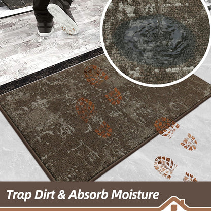 BEQHAUSE Dirt Trapper Door Mat 20"x32" Non-Slip Door Mats Washable Entryway Rugs Stain Resistant Doormat Absorbent Welcome Floor Mat for Front Back Door, Muddy Wet Shoes & Paws,Brown