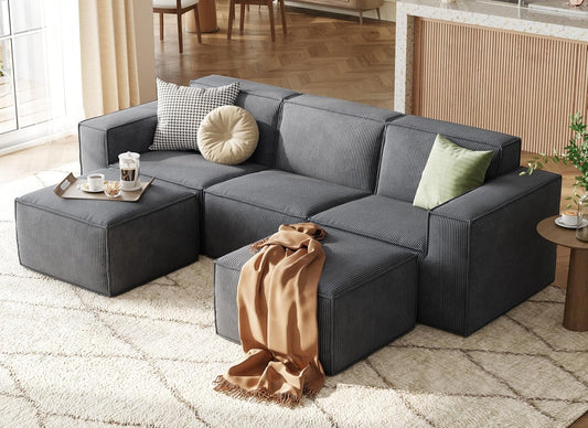 LINSY HOME Modular Sectional Sofa, 105" Boneless Couch U Shaped 3-Seat Sofa with 2 Movable
