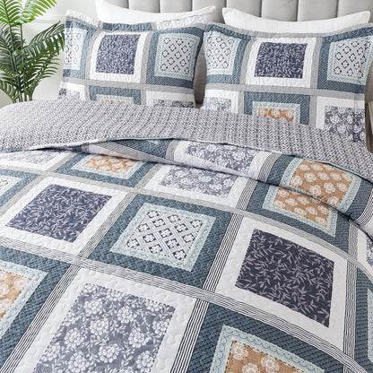 NEWLAKE Quilt Bedspread Sets - Bohemian Farmhouse Pattern Reversible Coverlet Set, King Size