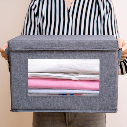 Citylife 3-Pack Collapsible Storage Bins with Lids, Linen Fabric Foldable Storage Boxes, Cube Closet Organization for Clothes, Blankets and Books, Gray