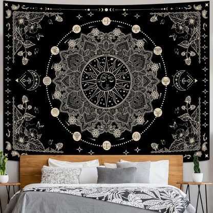 Lunerfex Sun and Moon Mandala Tapestry Boho Tapestry for Bedroom Black and White Tapestries Wall Hanging Living Room Wall Art and Home Decor 44x60