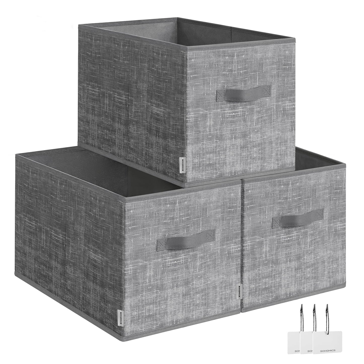 SONGMICS Storage Baskets, Set of 3, Foldable Closet Organizer for Shelves
