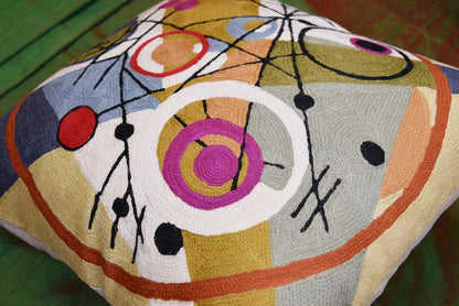 Kandinsky Abstract Throw Pillow Cover - Circles | Modern Couch & Outdoor Pillow | Mid Century Chair Cushions | Handmade Wool Size 18x18