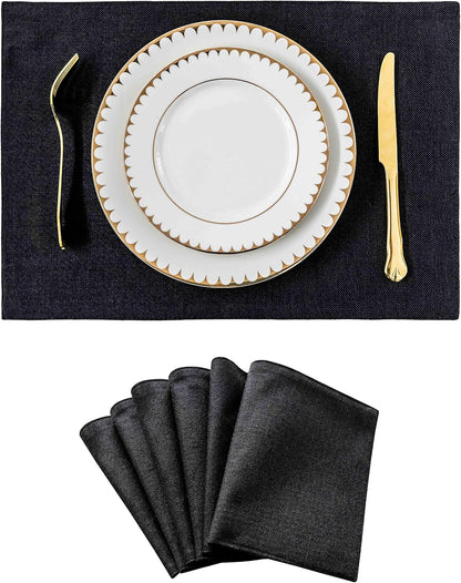 Home Brilliant Black Placemats Set of 6 Heat Resistant Dining Table Fall Halloween Place Mats Kitchen Cloth Table Mats, Black