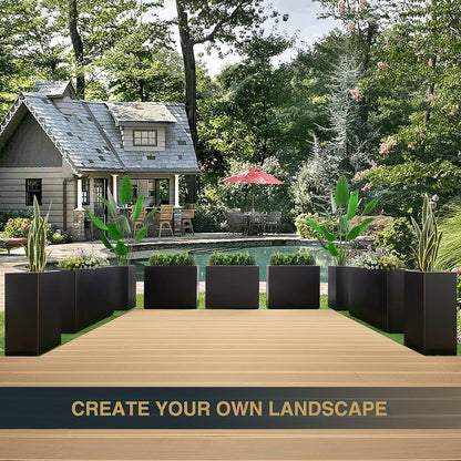 Metallic Heavy Planter for Outdoor Plants, 38Lx10Wx30H Inches Tall and Long Metal Divider Planter Box with Hand Brushed Gold Edge for Outside & Indoor, No Assembly (Black)