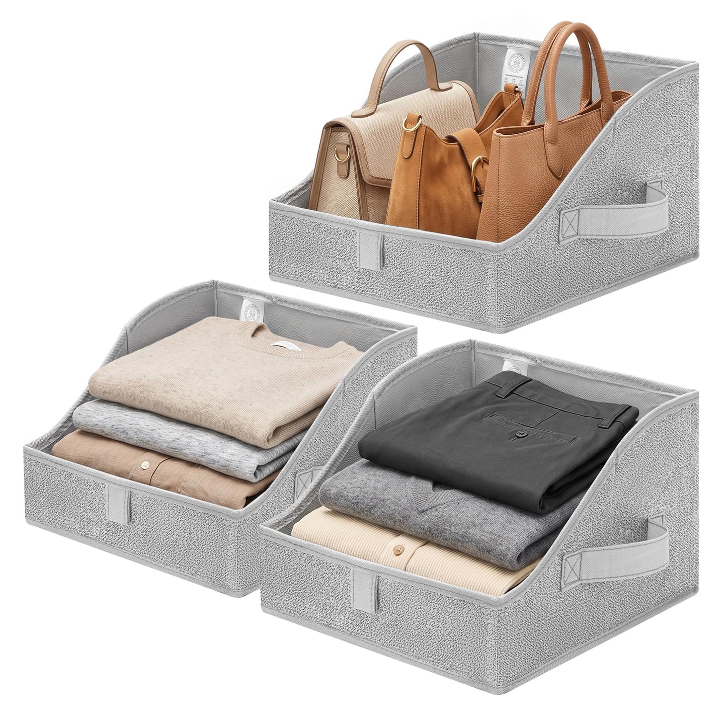 GRANNY SAYS Trapezoid Closet Storage Bins, Small, Gray, 3-Pack