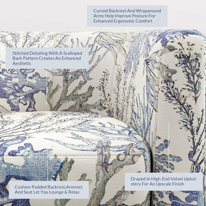 BELLEZE Living Room Chairs Set of 2, Linen Round Accent Barrel Chairs, Club Tub Sofa Chairs for Bedroom, Corner Chairs with Flared Legs and Cozy Soft Padding - Highland (Blue Coral)