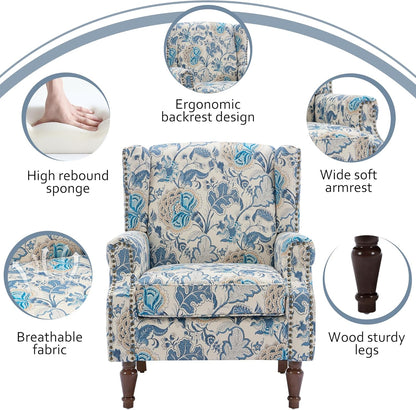Lumibee High Back Accent Chair, Armchair in Fabric,Comfy Upholstered Wingback Single Sofa Reading Chair with Solid Wood Legs for Living Room,Bedroom,Office-Boho Blue