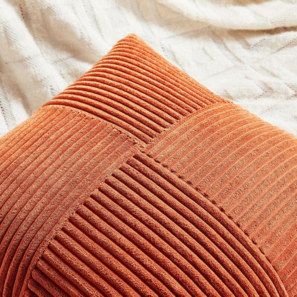 Fancy Homi Set of 2 Burnt Orange Decorative Throw Pillow Covers 28x28 Inch for Living Room Couch Bed, Boho Farmhouse Fall Home Decor, Soft Corss Corduroy Patchwork Textured Cushion Case 71x71 cm