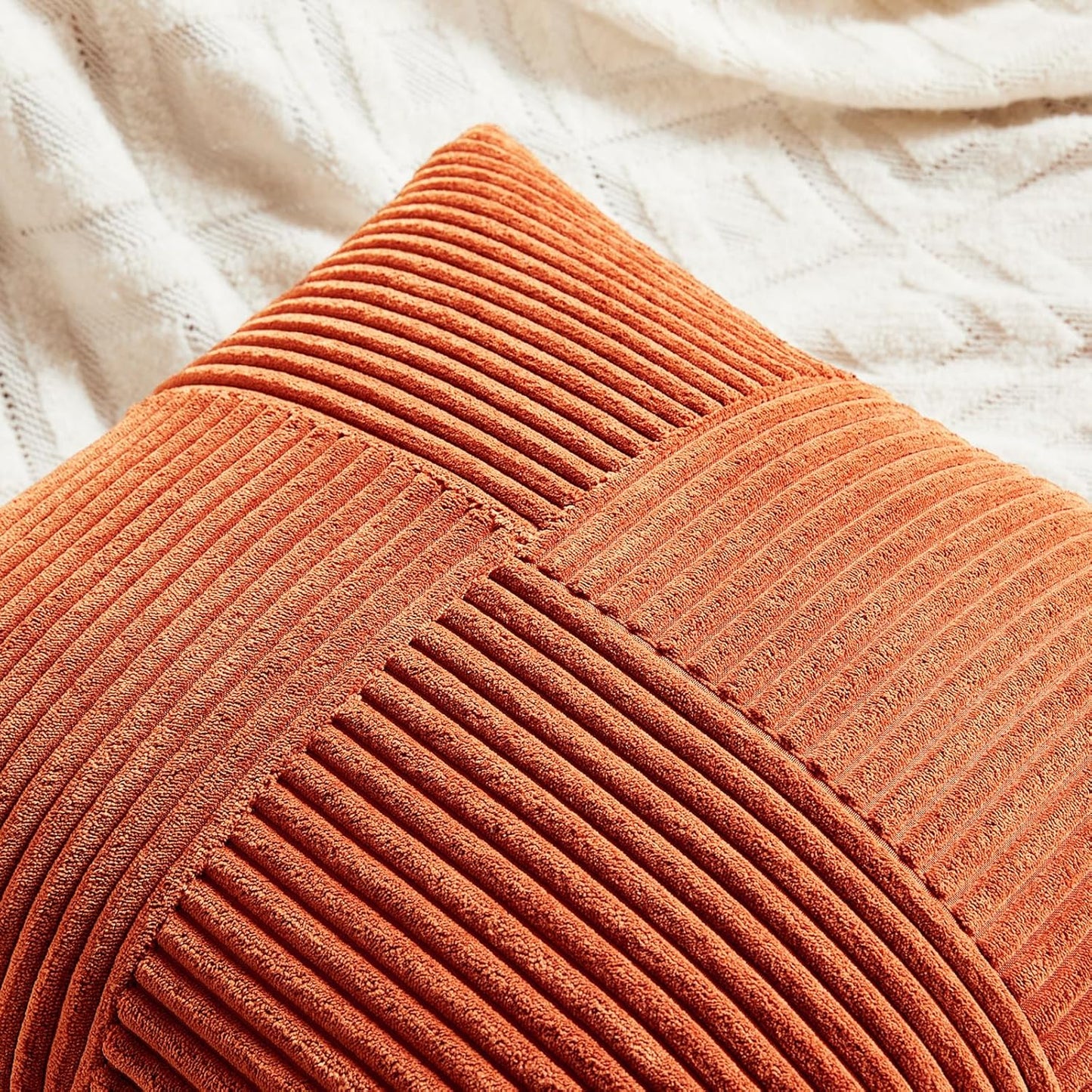 Fancy Homi Set of 2 Burnt Orange Long Lumbar Decorative Throw Pillow Covers 12x24 Inch for Living Room Couch Bed, Boho Farmhouse Fall Home Decor, Soft Corduroy Corss Textured Cushion Case 30x60 cm