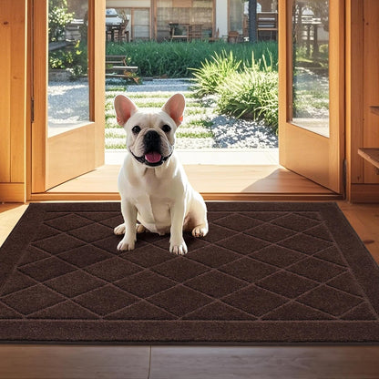 JSEI Dirt Trapper Door Mat 32"x48", Non-Slip Washable Entryway Mats, Dog Door Mat, Stain Resistant and Absorbent Floor Mats, Low Profile Welcome Mat for Front Back Door, Brown