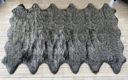 LAMBZY Faux Sheepskin Super Soft Hypoallergenic Free Shape Silky Shag Rug, Luxury Shaggy Plush Carpet for Bedroom Living Kids Room Sofa Rugs (Black with White Tips, Duo Decto 12 Pelts 6'x12')