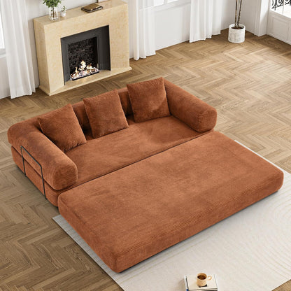 Convertible Sleeper Sofa Bed with Pillow, 4-in-1 Corduroy Folding Mattress Couch with Fixed-Shape Frame, Futon Fold Out Floor Sofa Cama Lounge Couch for Living Room Bedroom, Orange