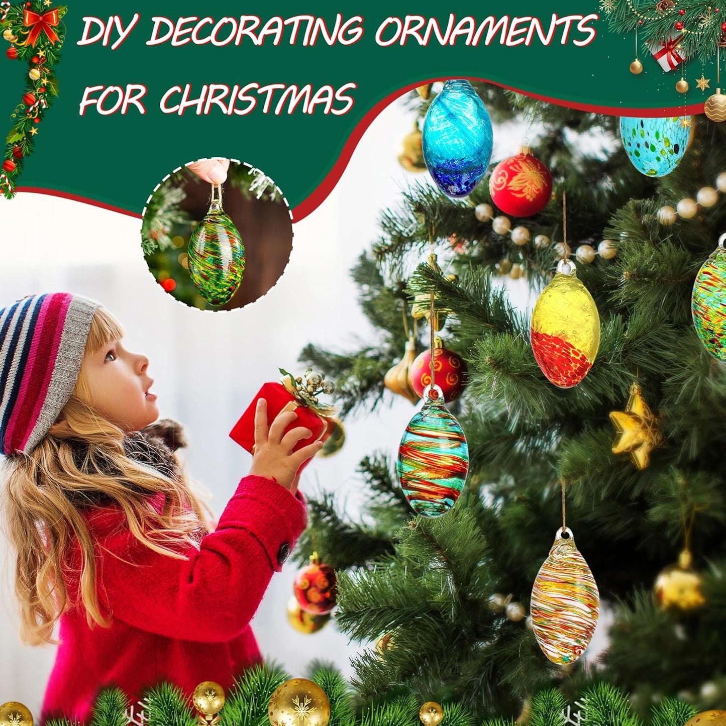 Set of 6 Hand Blown Glass Egg Ornaments Hanging Gazing Ball Witches Ball Friendship Decor for Home Outdoor Wedding Party