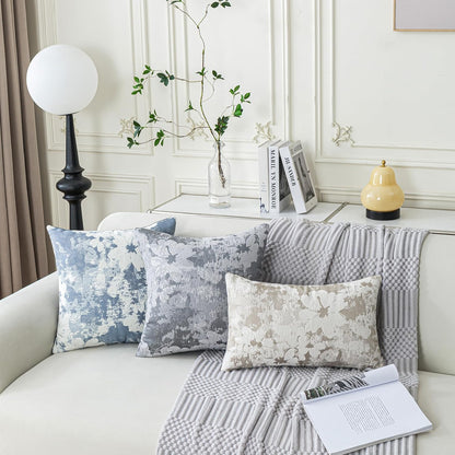 Jacquard Throw Pillow Covers 12x20 Inch Set of 2 - Vintage Floral Boho Pillow Cases with Botanical Pattern | Farmhouse Decor for Couch | Soft Textured Neutral Trio Light Khaki Warm Beige 12" x 20"