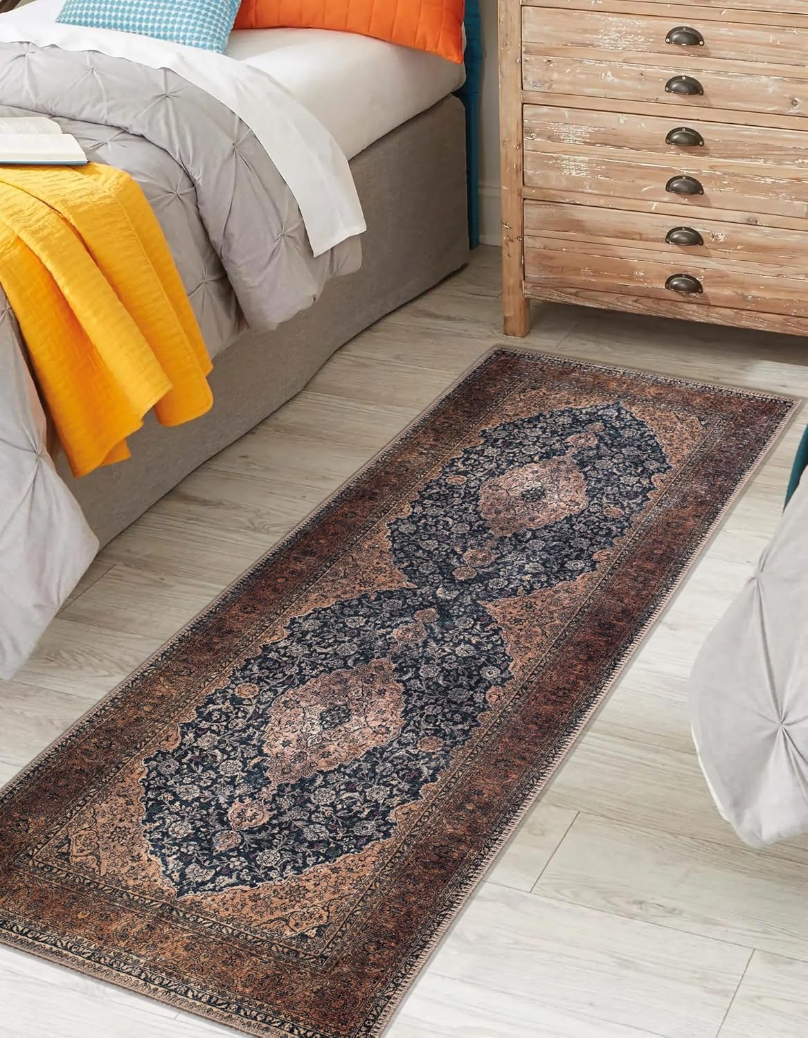 Keen Home Design 2x12 Rug - Machine Washable Runner Rug with Non-Slip Backing, Ideal for Hallway, Entryway, Kitchen, Laundry Room - Vintage, Easy Clean, Durable, Low Pile - (2'6" x 12')