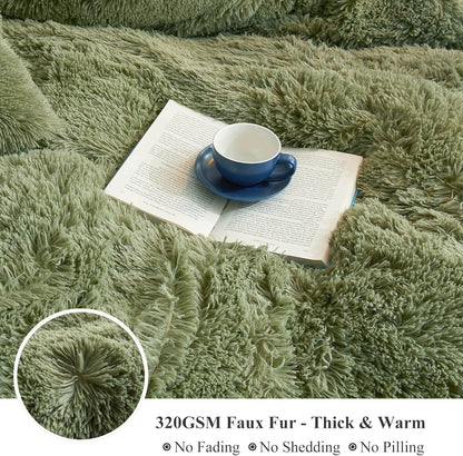 XeGe Luxury Faux Fur Blanket, Sage Green Soft Big Fluffy Throw, Shaggy Plush Decorative Couch Throw, Cute Furry Fuzzy Blanket for Bed Bedroom Living Room Sage Green, 60x90