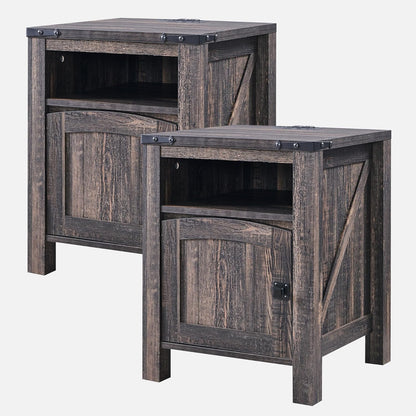 OKD Nightstand with Charging Station Set of 2, 18 Inchs Farmhouse End Table with Adjustable Storage Shelf, Rustic Wood Sofa Side Table for Bedroom