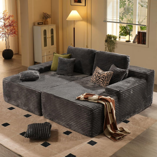 ovios 81" Oversized Sectional Double Lounge Chaise with Cloud Plush Sofa Bed, No Assembly Required