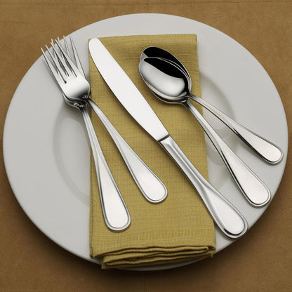 Mikasa Bravo Flatware Service for 8 with caddy, 18/10 Stainless Steel, Silverware Set with Serving Utensils and Expandable Caddy, 52 Piece