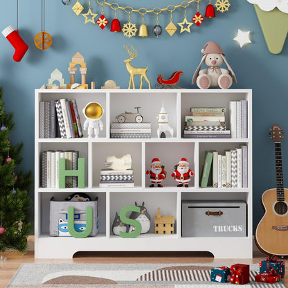 Book Shelf Set of 2, 10 Cubes Storage Organizer, 3-Tier Open Bookshelf Wooden Bookcase, Freestanding White Bookshelf Cube Shelf for Living Room