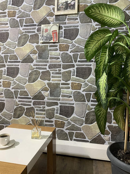 Dundee Deco 3D Wall Panels - Cladding, Charcoal Green Beige Stone Look Wall Paneling, Styrofoam Facing for Interior and Exterior Applications, DIY, Set of 10, Covers 54 sq ft