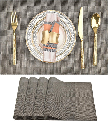 Placemats Set of 4 - Easy Clean Washable Vinyl Placemats - Wipeable Heat Resistant Table Mats for Dining Table - 17.7x11.8 Inch (4, Mint Gray)