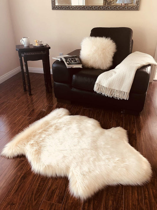 LAMBZY Faux Sheepskin Soft Hypoallergenic Free Shape Silky Shag Rug, Luxury Shaggy Silky Plush Carpet for Bedrooms Rugs Living Room Kids Rooms Sofa Floor Rugs (Single 2'x3', 60x90cm Cream)