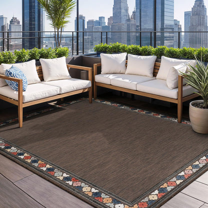 Beverly Rug Outdoor Rug 9x12 Modern Bordered Large Area Rugs for Indoor and Outdoor Patio Easy to Clean Non Shedding Living Room Porch Garden Washable Outside Carpet (9 x 12 Brown)