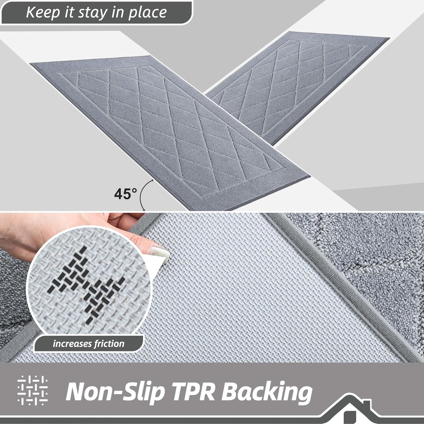 BEQHAUSE Dirt Trapper Door Mat 32" x 48", Doormat Non-Slip Entryway Rugs Washable, Dog Door Mat Stain Resistant and Absorbent Welcome Floor Mat for Front Back Door, Muddy Wet Shoes & Paws, Grey