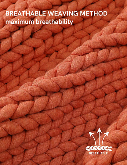 YnM Chunky Throw Blanket, Medium-Weight, Hand Knitted, Skin Friendly, Ventilated and Breathable, Machine Washable, Home Décor Piece for Couch, Sofa and Bed (Exotic Orange, 40x50 Inch)